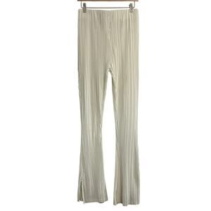Maniere De Voir Pleat Accordion Flare High Rise Pants Ivory Women’s Size 6 edgy
